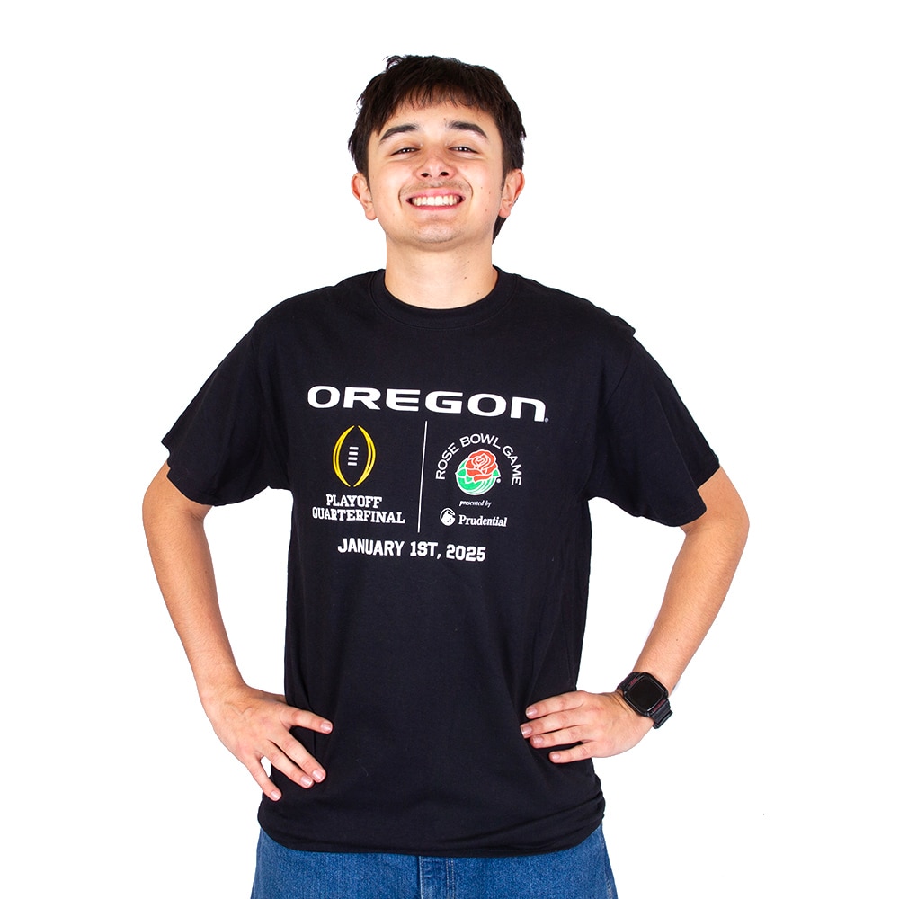 Rose Bowl, McKenzie SewOn, Black, Crew Neck, Cotton, Men, Unisex, Football, 2024, Postseason, Oregon, 2025 Rose Bowl Game, T-Shirt, 921113